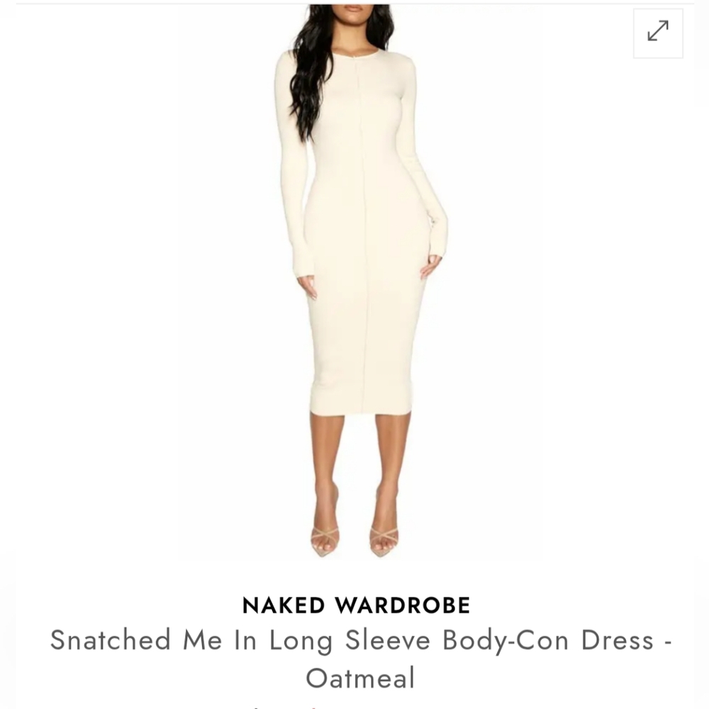 Naked Wardrobe Snatched Me Oatmeal Long Sleeve Bodycon Dress